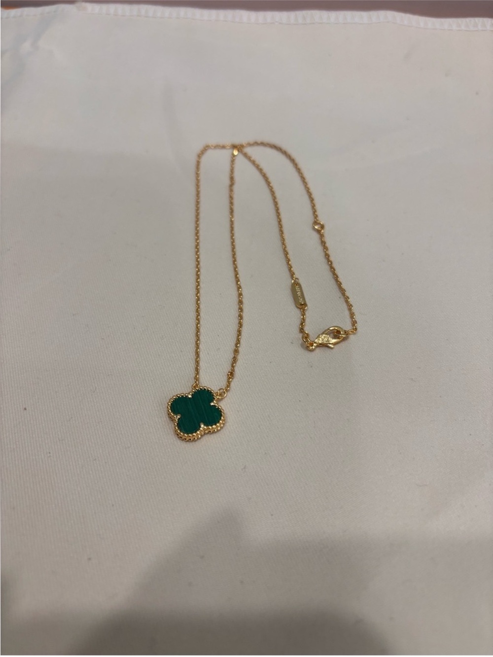 Van Cleef & Arpels Gold Plated Clover Necklace with Green Pendant - Women Jewelr